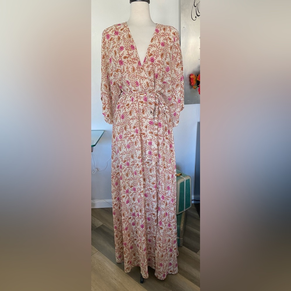 AAKAA MAXI FLORAL BOHO FLOWY RETRO WRAP ROMANTIC DRESS